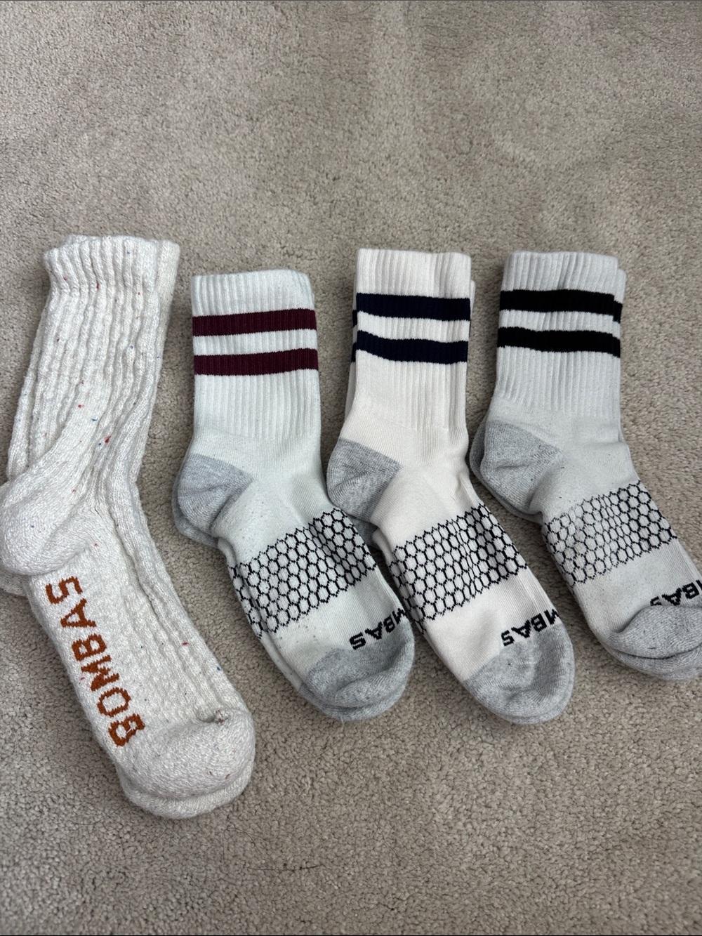 Bombas Men's White Athletic Crew Socks - 3-Pack (Striped)